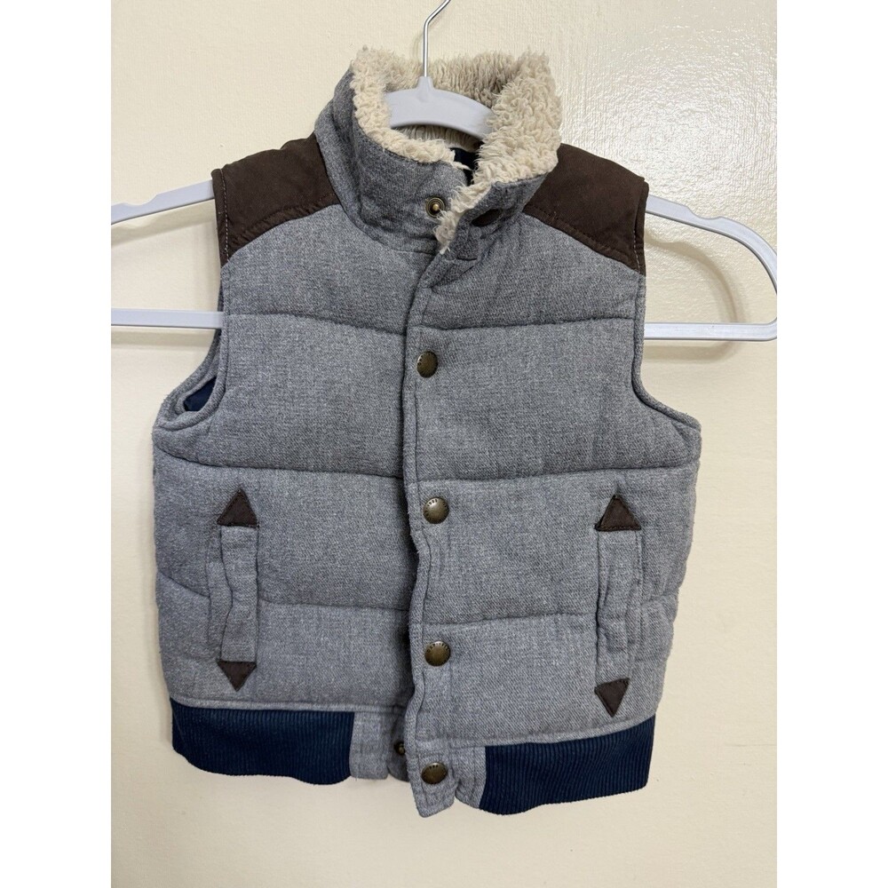 babyGap Gray Puffer Vest w/ Faux Fur Collar, Lined, Size 2 Years